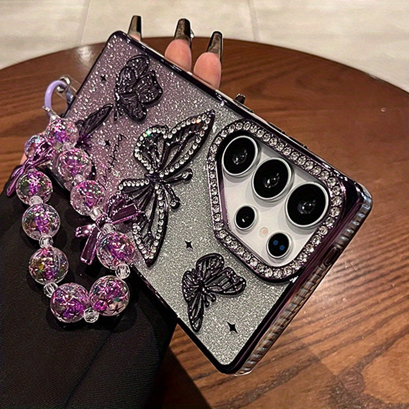 GlamCharm Case – Butterfly Rhinestone Hand Chain Cover for Galaxy S Series