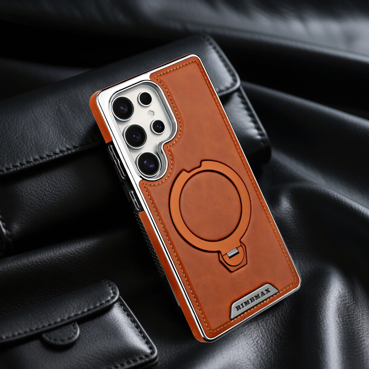 Samsung Galaxy S26 Ultra Leather Case – 360° Rotating Metal Stand Cover