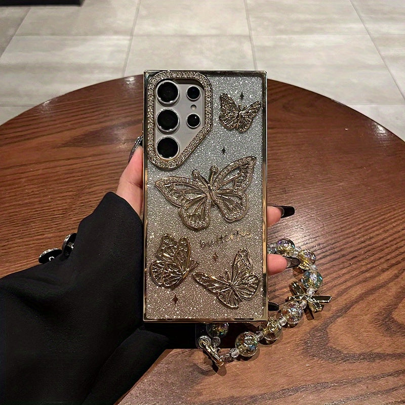 GlamCharm Case – Butterfly Rhinestone Hand Chain Cover for Galaxy S Series