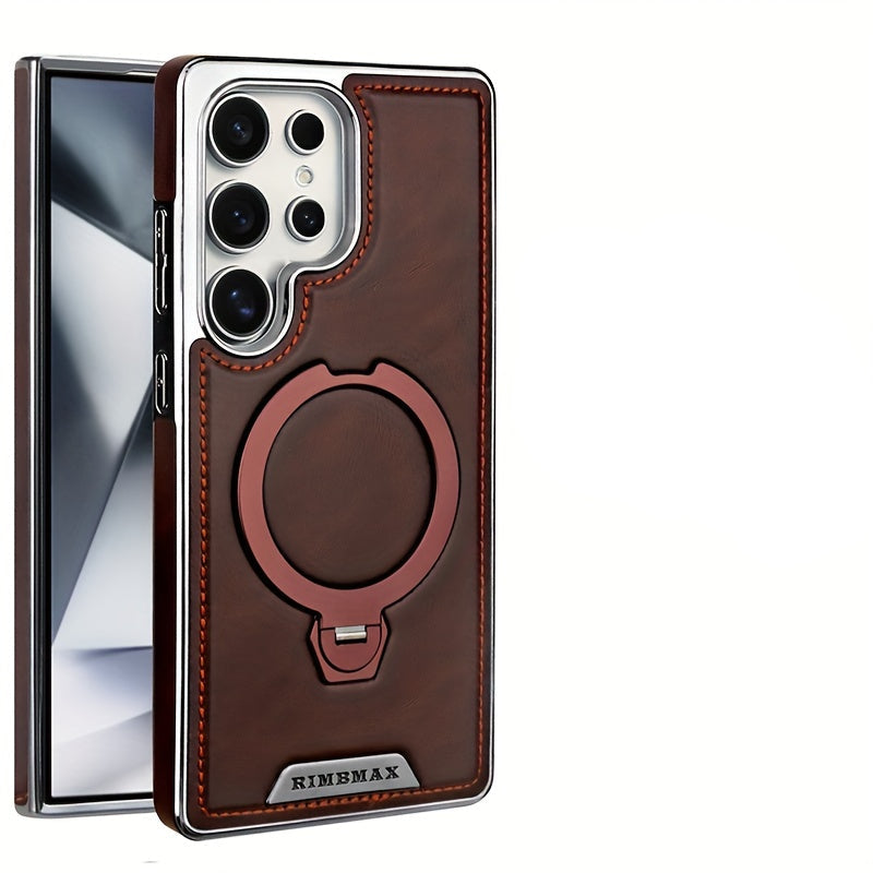 Samsung Galaxy S26 Ultra Leather Case – 360° Rotating Metal Stand Cover