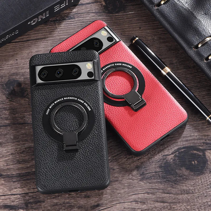 Magnetic Leather Case with Bracket for Google Pixel 8 Series - Odin case