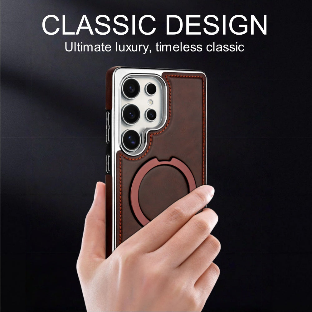 Samsung Galaxy S26 Ultra Leather Case – 360° Rotating Metal Stand Cover