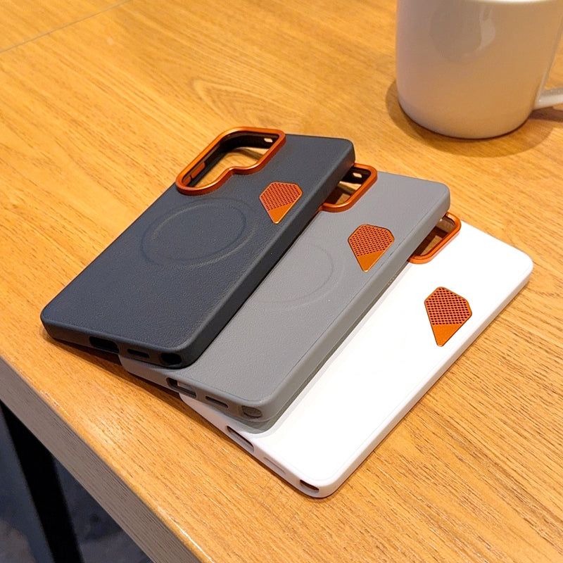 Samsung Galaxy S26 Ultra MagSafe Case – Orange Metal Lens Frame Cover