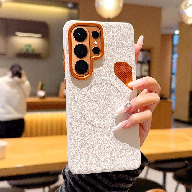Samsung Galaxy S26 Ultra MagSafe Case – Orange Metal Lens Frame Cover