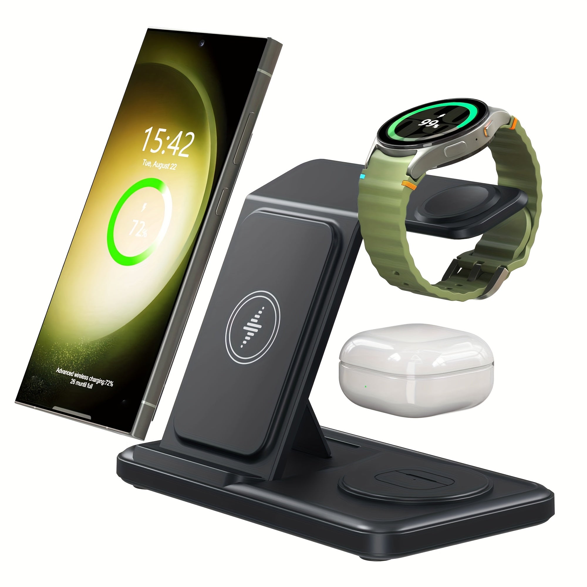 FlexCharge Station – 3-in-1 Foldable Wireless Charging Dock for Samsung Devices