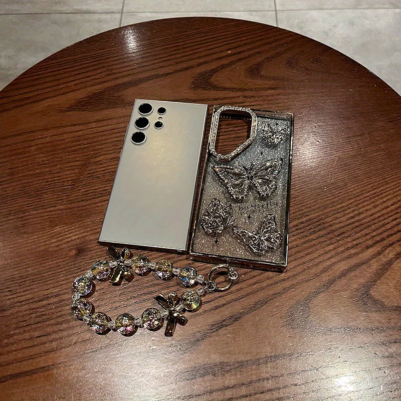 GlamCharm Case – Butterfly Rhinestone Hand Chain Cover for Galaxy S Series