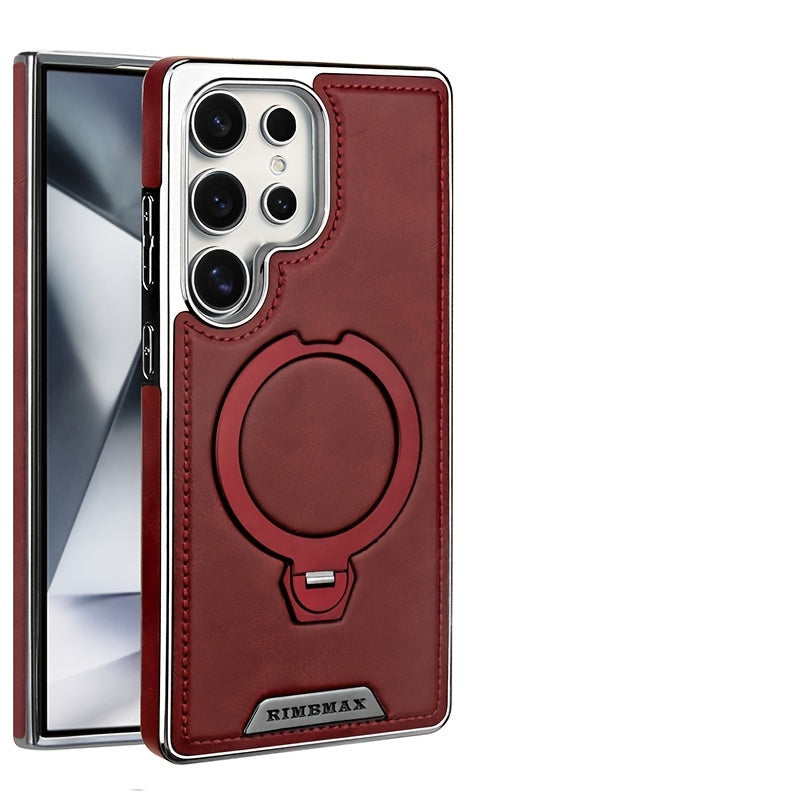 Samsung Galaxy S26 Ultra Leather Case – 360° Rotating Metal Stand Cover