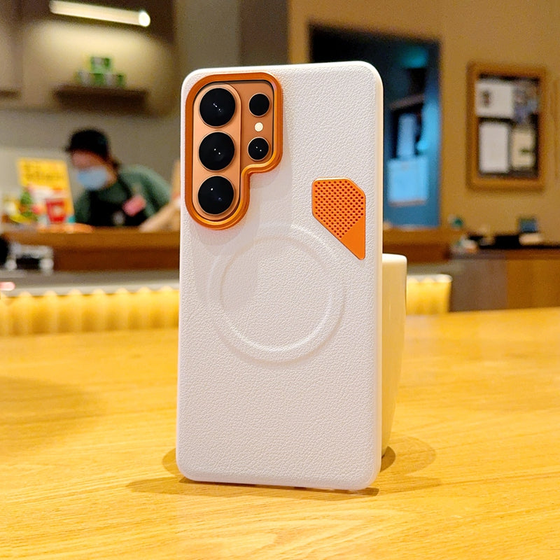 Samsung Galaxy S26 Ultra MagSafe Case – Orange Metal Lens Frame Cover