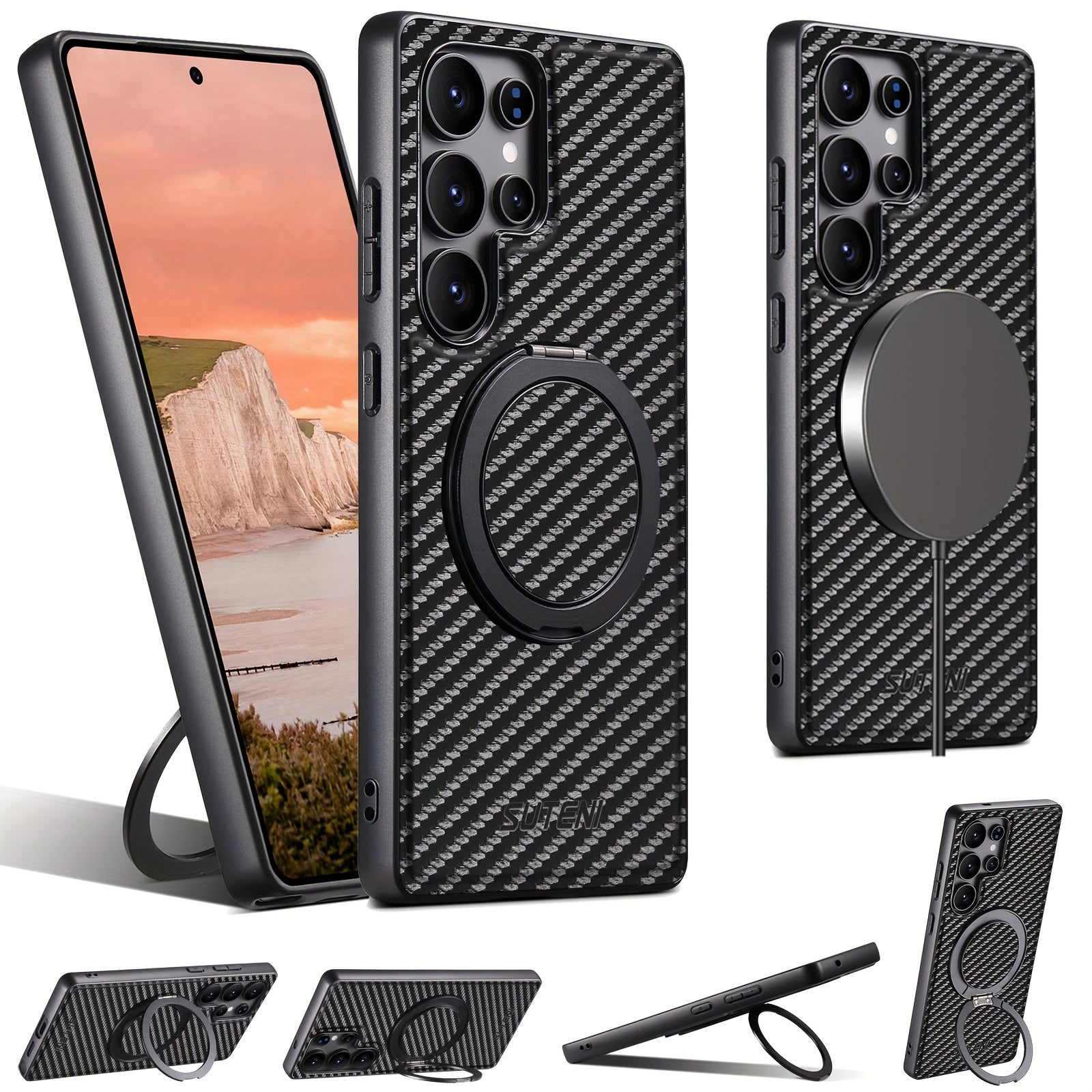 MagSafe-Ready Carbon Fiber Leather Case For Galaxy S Series