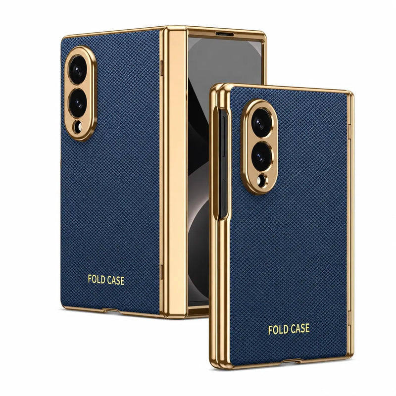 Luxury Leather Armor Case with Hinge and Screen Protection for Samsung Galaxy Z Fold 8 in Blue