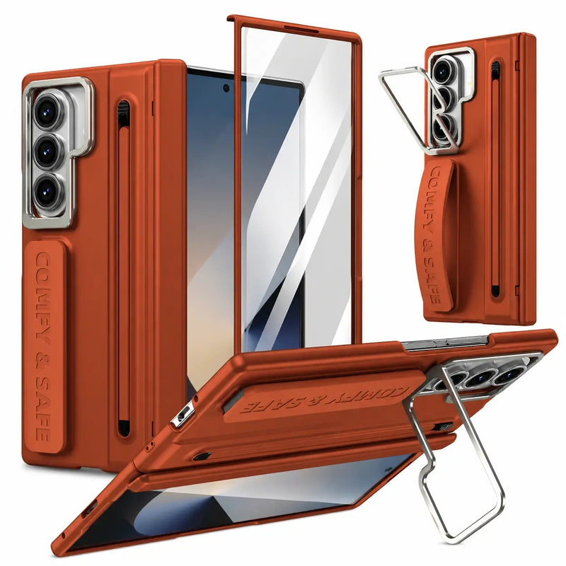 Wristband Multi-Angle Stand Case with S Pen Holder for Samsung Galaxy Z Fold 8 in Brown