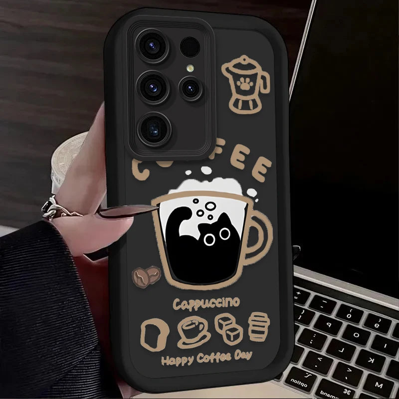 PurrLatte Case – Cute Coffee Cat Protective Cover for Samsung Galaxy S Series