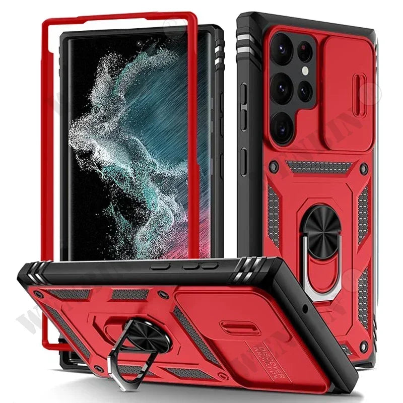 For Samsung S24 Heavy Duty Shockproof Phone Case with 360° Rotating Kickstand & Camera Protection