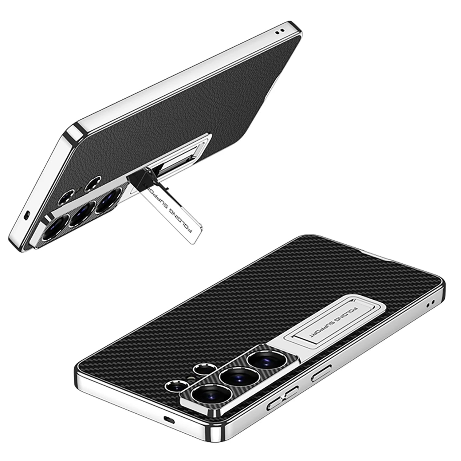 Samsung Galaxy S26 Ultra Ultra Thin Leather Case – Gold Border Folding Stand - Odin case