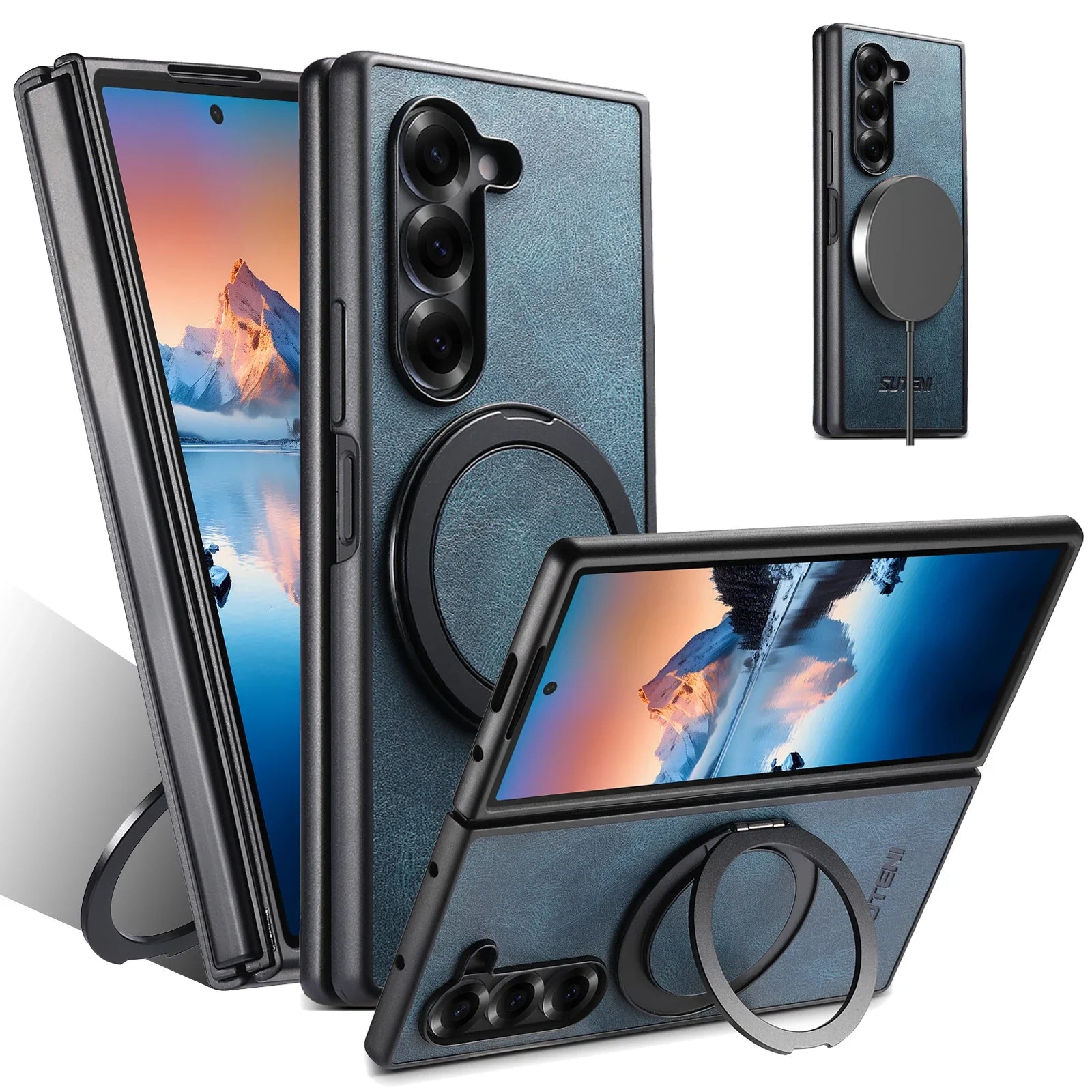 ZFold MagRing – Magnetic Leather Case with Stand & Grip Ring
