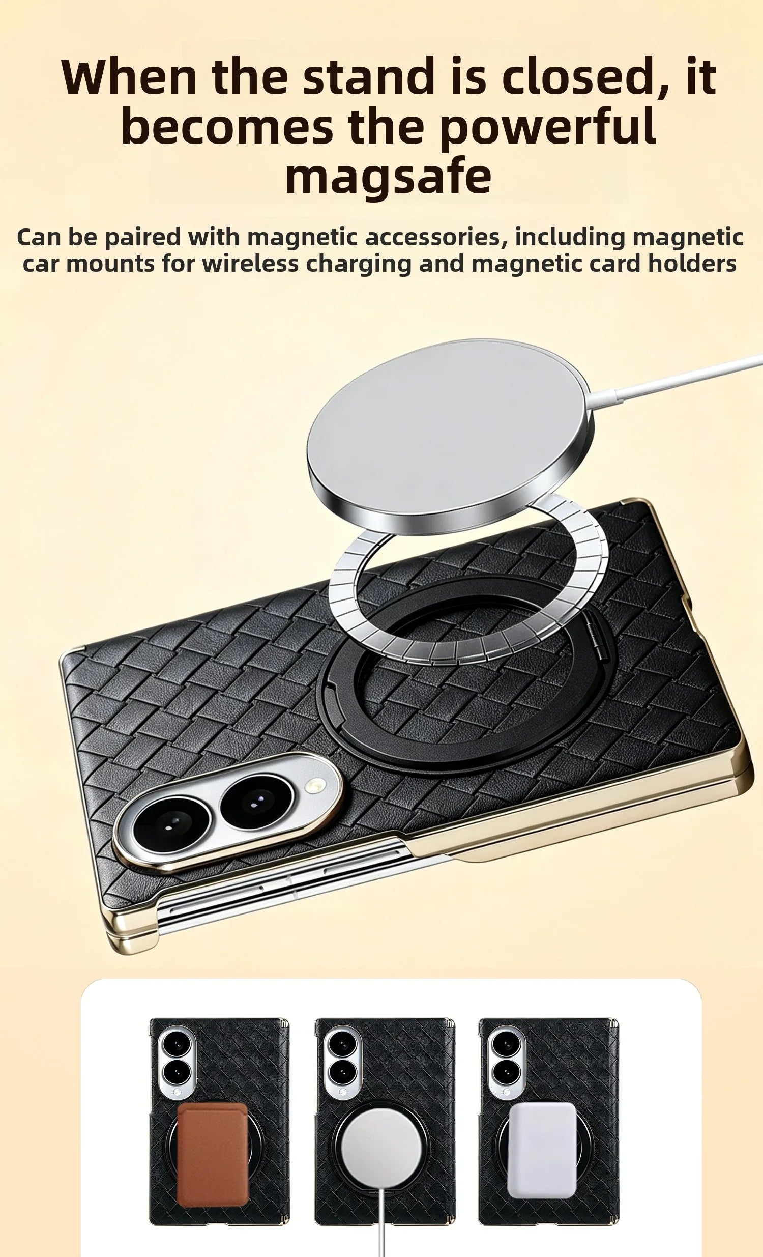 Samsung Galaxy Z Fold 8 MagSafe Leather Ring Stand Case