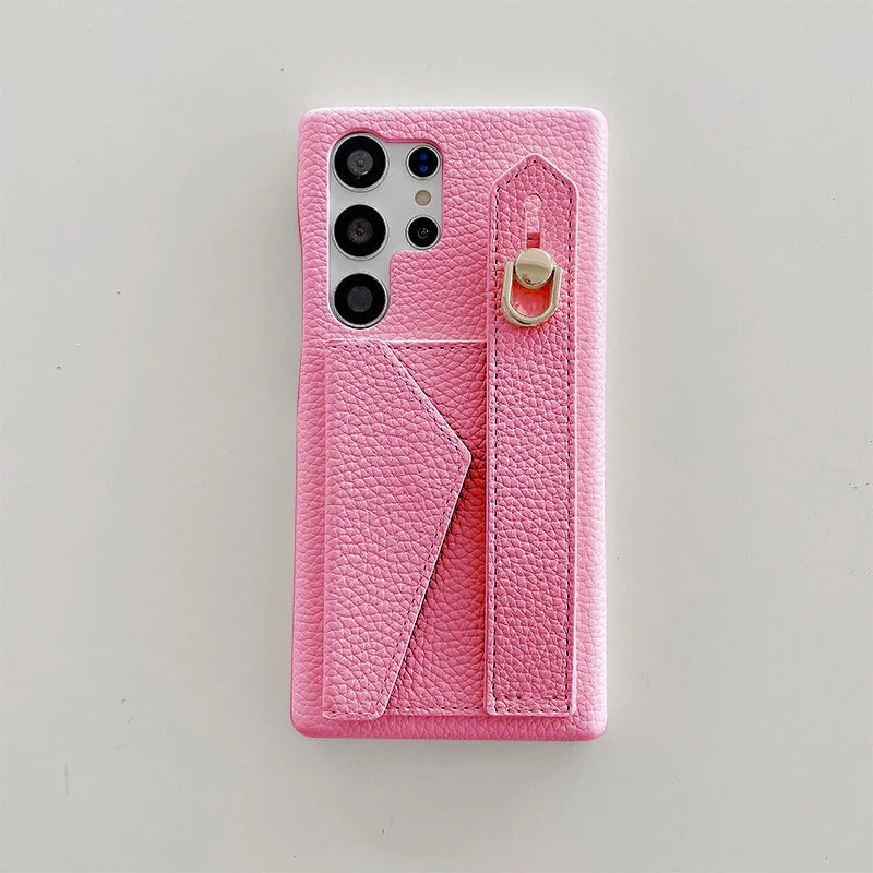 LuxStrap Wallet – PU Leather Wrist Strap Phone Case for Galaxy S Series