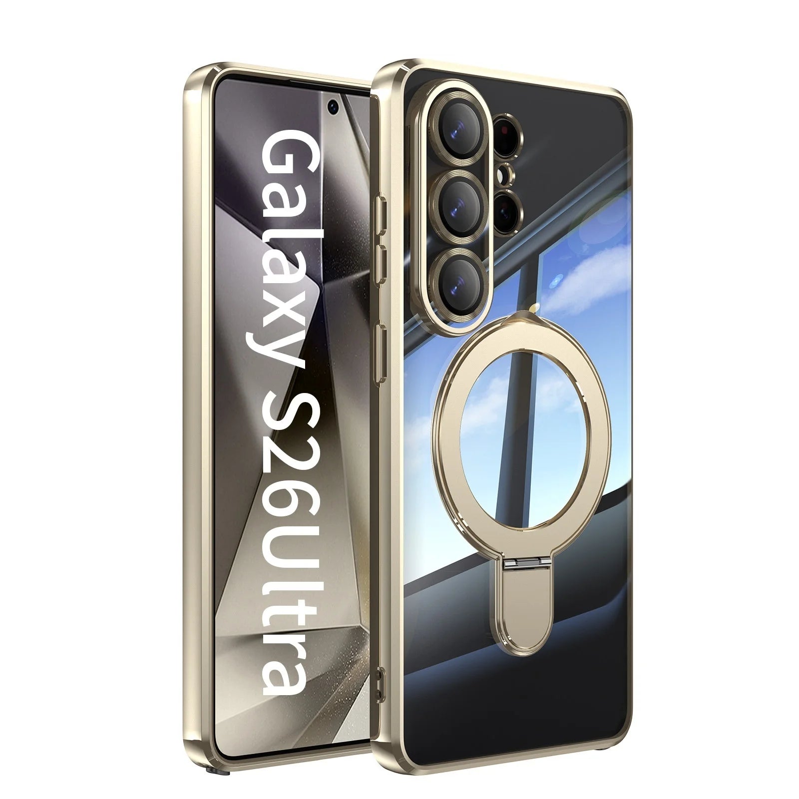 Samsung Galaxy S26 Ultra MagSafe Clear Case – Plated Ring Stand Cover