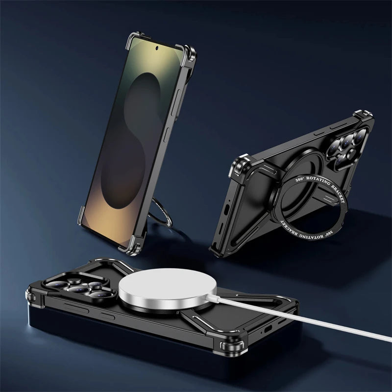 MagFrame 360 – Heavy-Duty Magnetic Aluminum Case with Rotating Stand for Galaxy S Ultra Series