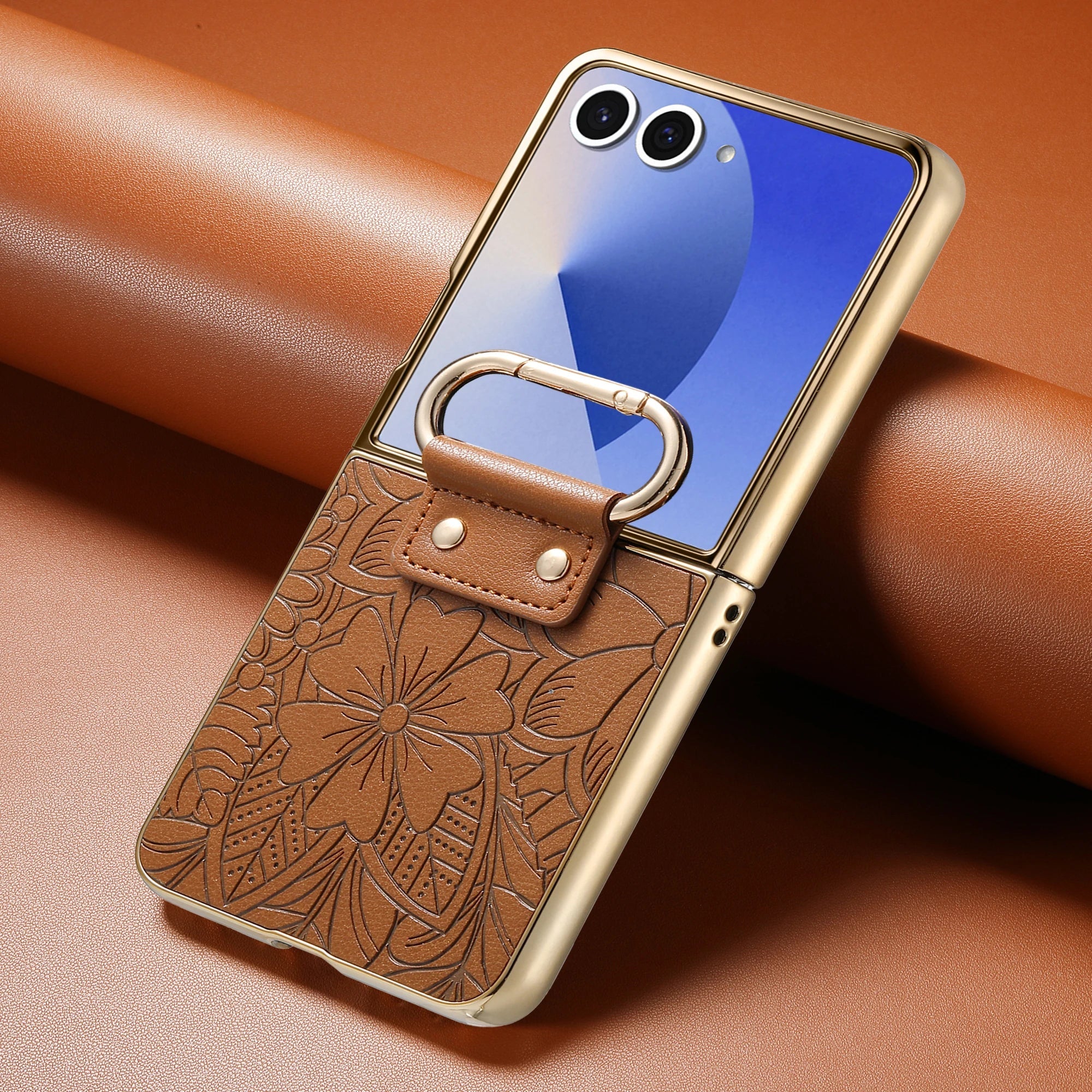 Samsung Galaxy Z Flip 8 Leather Floral Ring Holder Case