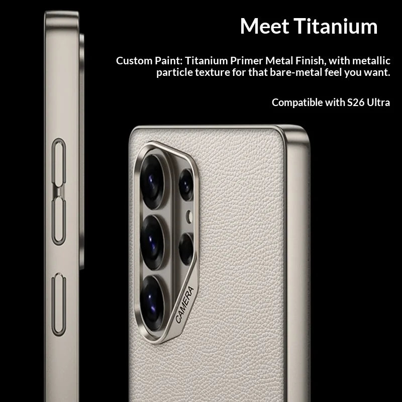 Samsung Galaxy S26 Ultra Leather Case – Plated Camera Frame Cover