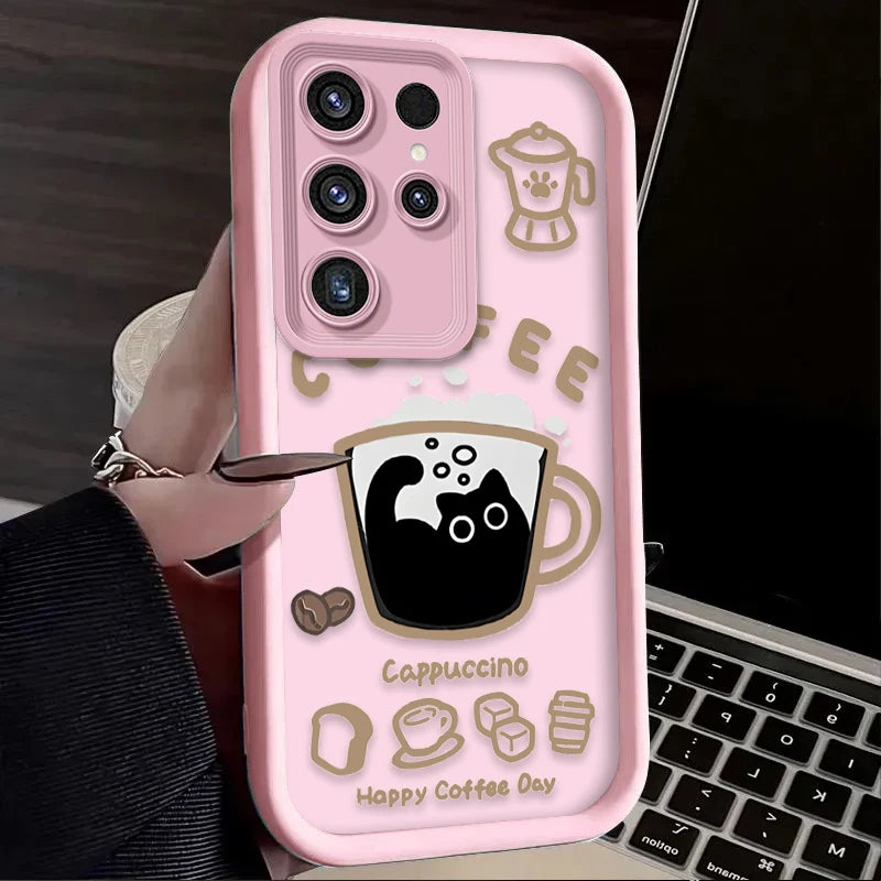 PurrLatte Case – Cute Coffee Cat Protective Cover for Samsung Galaxy S Series