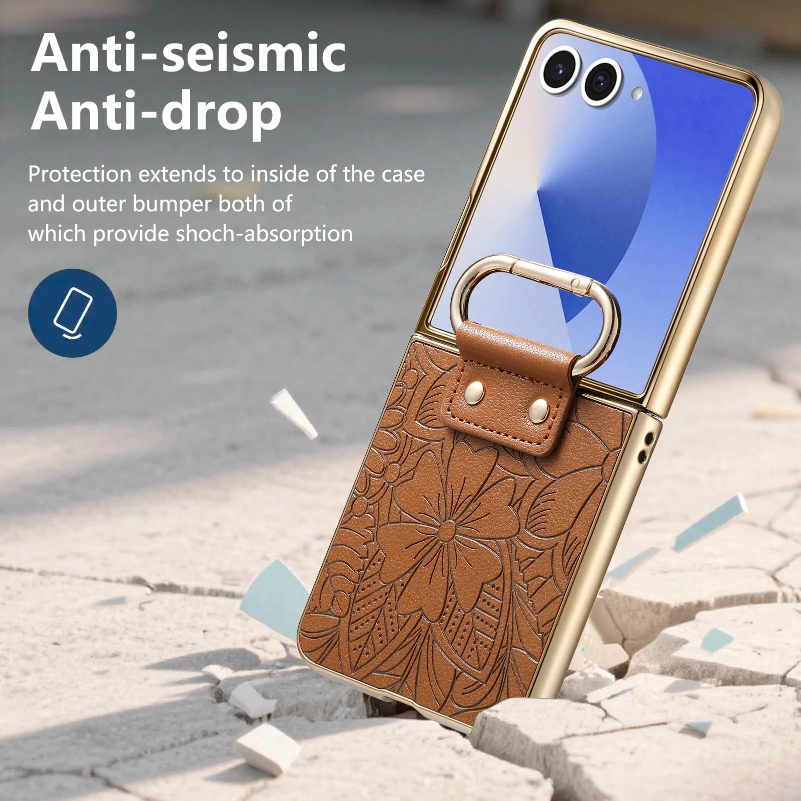 Samsung Galaxy Z Flip 8 Leather Floral Ring Holder Case