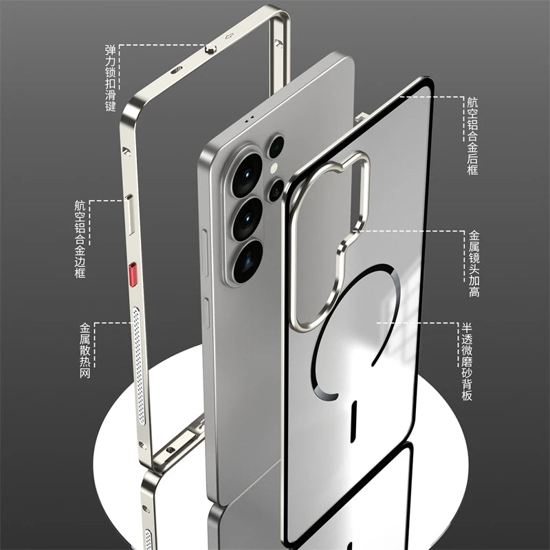 Samsung Galaxy S26 Ultra Metal Frame MagSafe Case – Clear Acrylic Cover