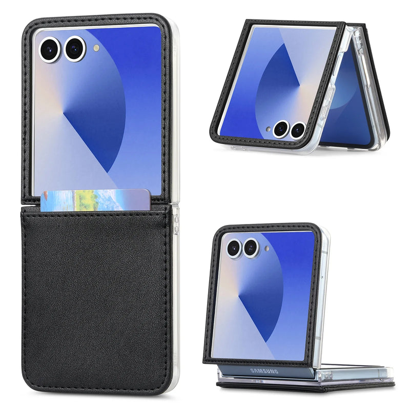 Leather Card Holder Case Galaxy Z Flip 6 Black Brown