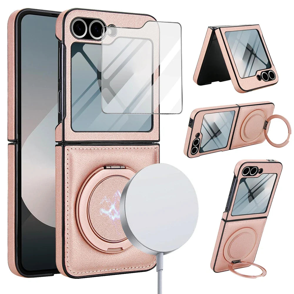 MagSafe Leather Ring Case with Screen Protector for Z Flip Series