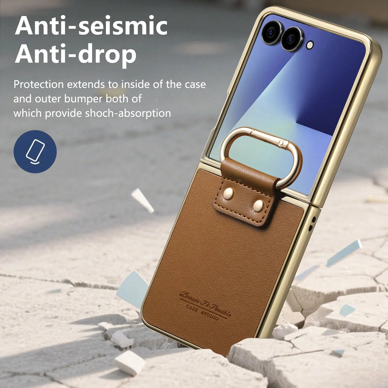 Samsung Galaxy Z Flip 8 Luxury Leather Ring Holder Case