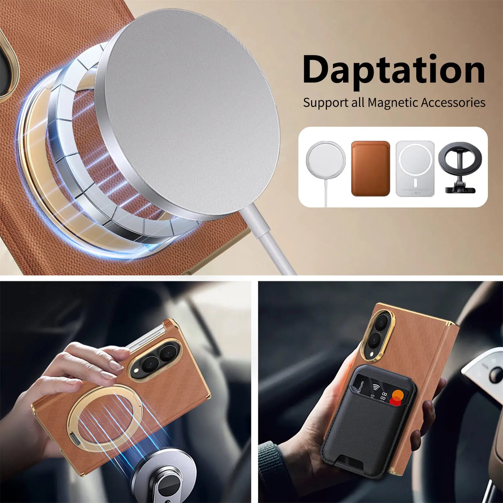 Samsung Galaxy Z Fold 8 Luxury Leather Ring Stand Case