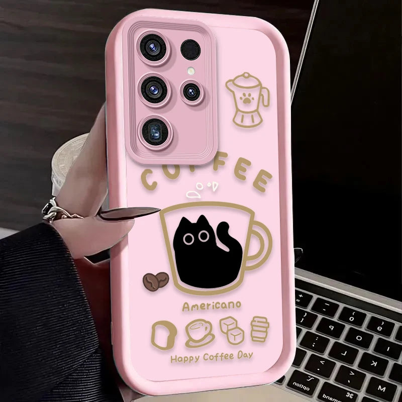 PurrLatte Case – Cute Coffee Cat Protective Cover for Samsung Galaxy S Series