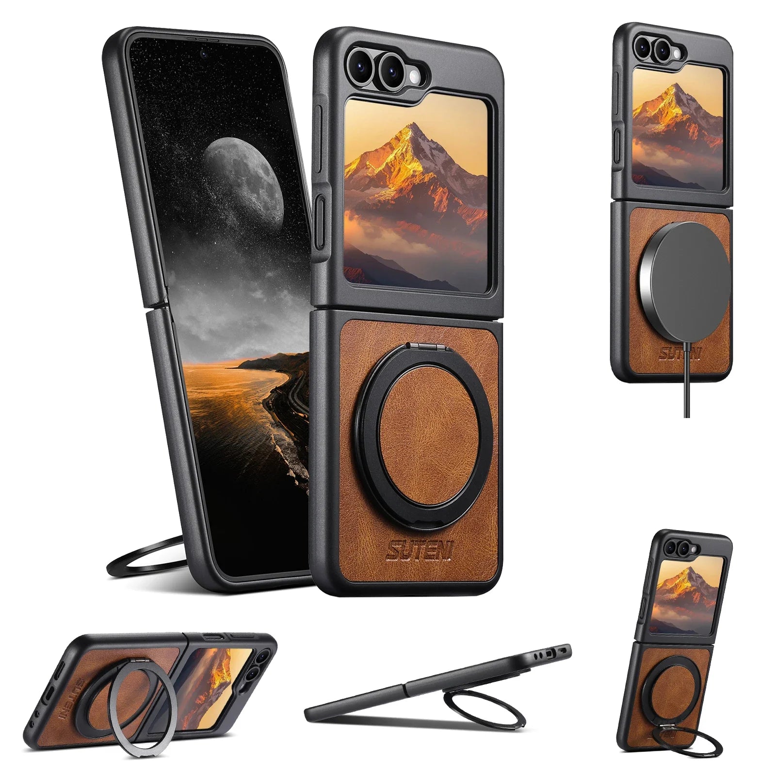 Leather MagSafe Ring Stand Case for Z Flip Series