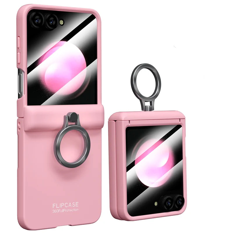 For Galaxy Z Flip 6 Shockproof Phone Case with Mirror Back & Screen Protector - Pink For Galaxy Z Flip 6 Shockproof Phone Case with Mirror Back & Screen Protector - Pink