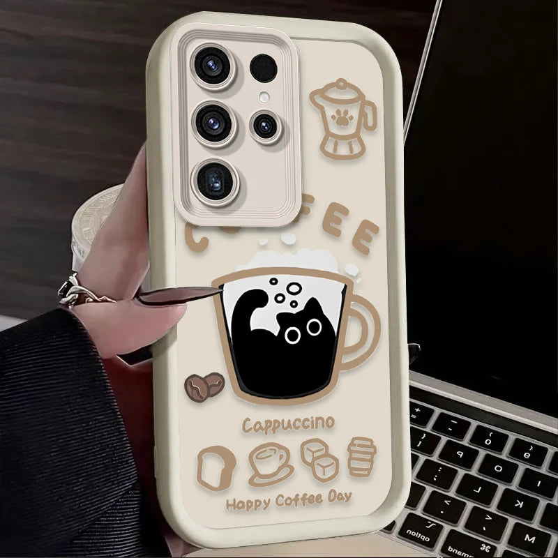 PurrLatte Case – Cute Coffee Cat Protective Cover for Samsung Galaxy S Series