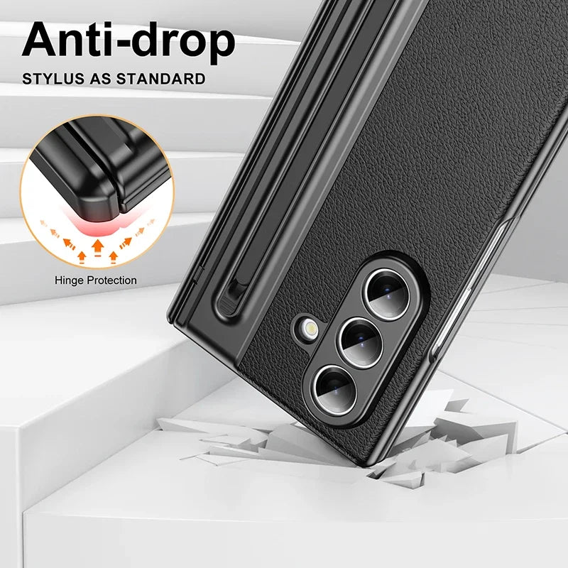 Slim Leather Stylus Shield Case with Screen Protection for Samsung Galaxy Z Fold 8 Ultra