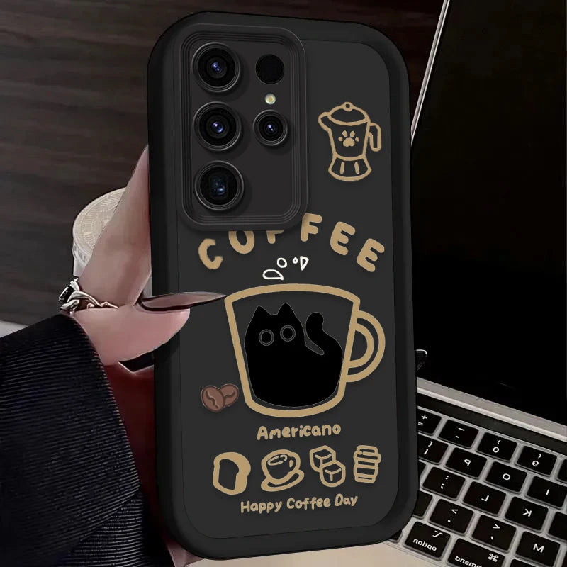 PurrLatte Case – Cute Coffee Cat Protective Cover for Samsung Galaxy S Series