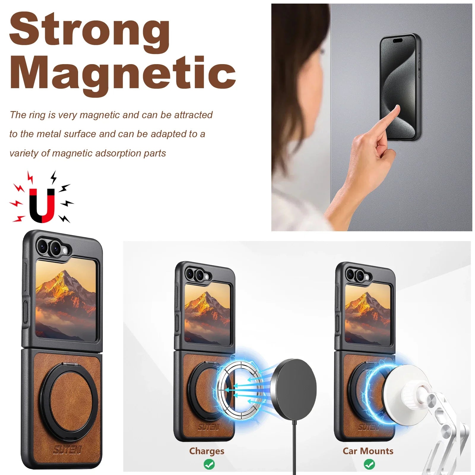 Leather MagSafe Ring Stand Case for Z Flip Series