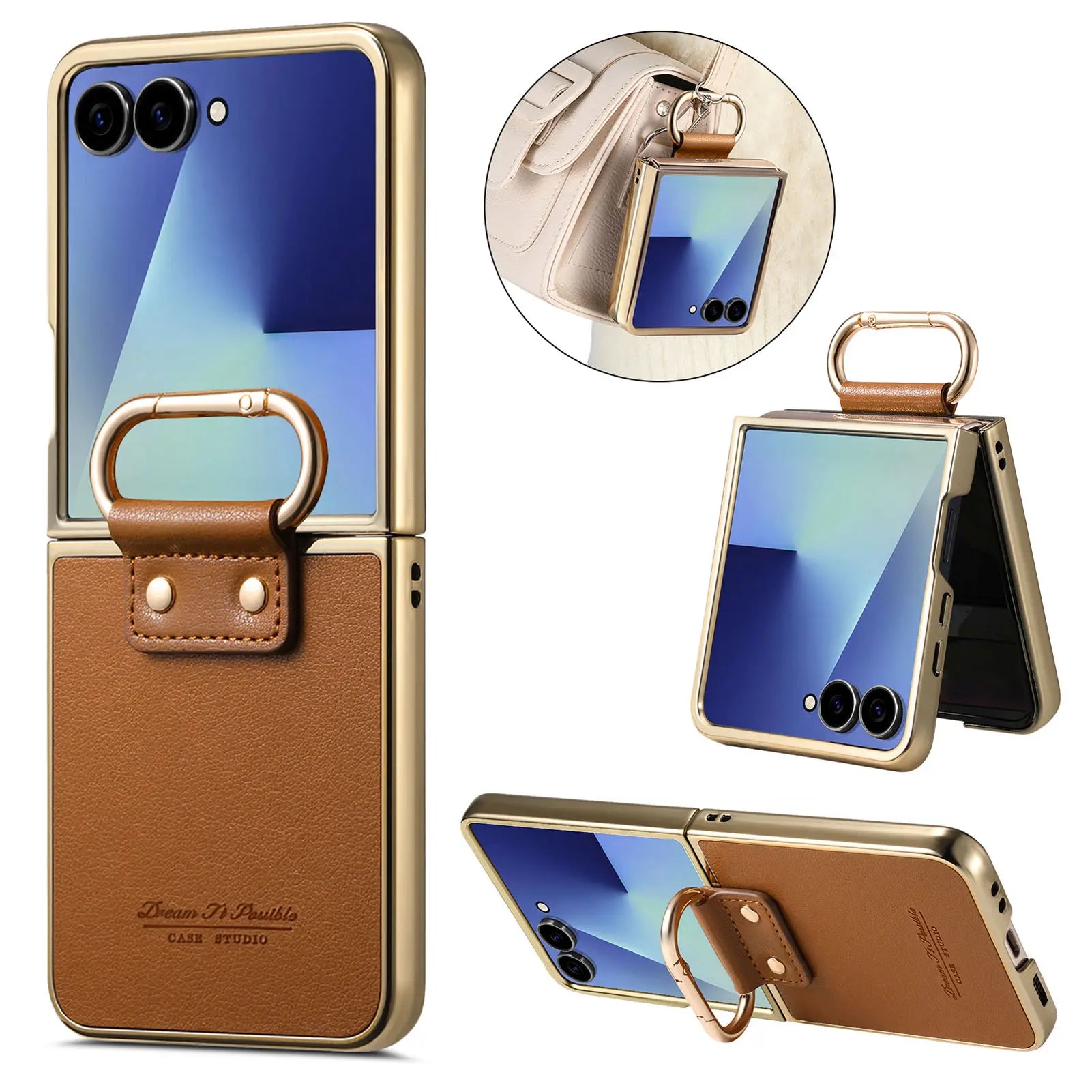 Samsung Galaxy Z Flip 8 Luxury Leather Ring Holder Case