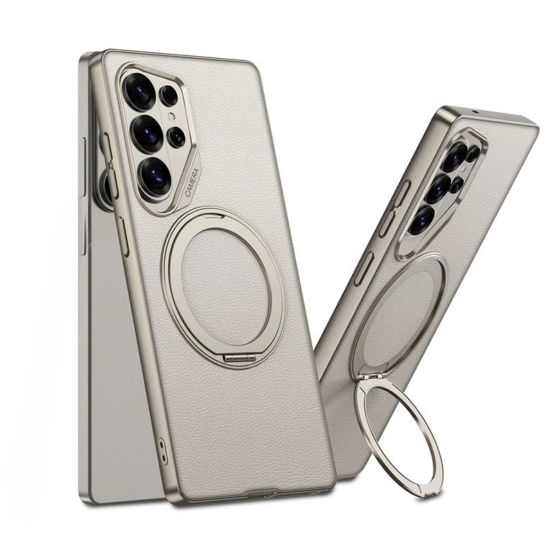 Samsung Galaxy S26 Ultra MagSafe Leather Case - Rotating Stand Back Cover - Odin case