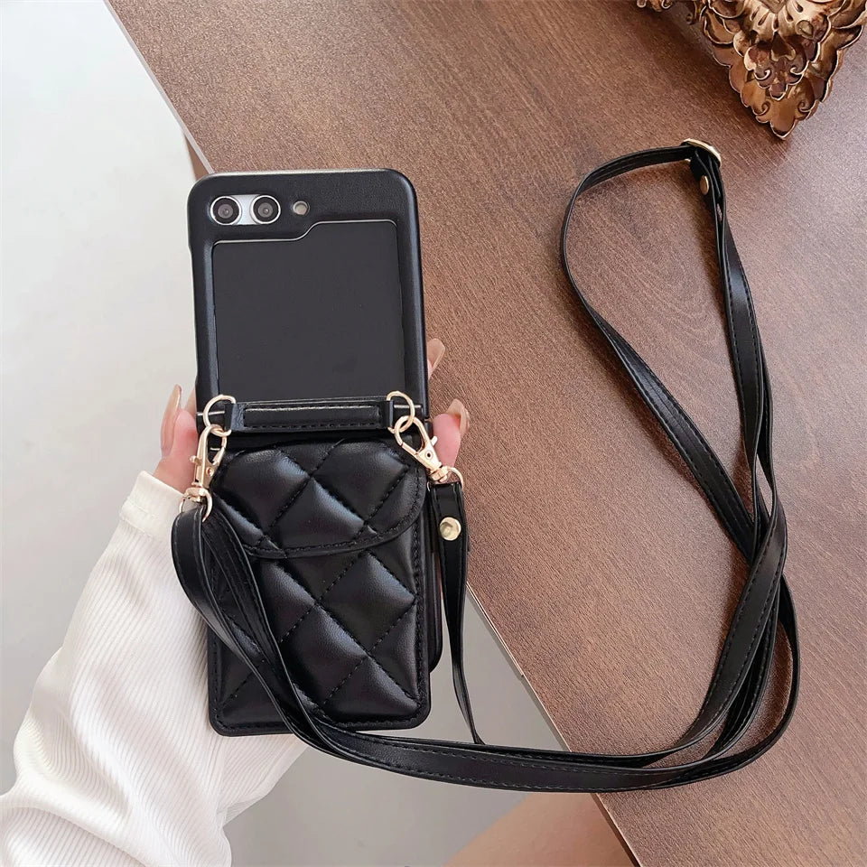 Leather Wallet Case with Lanyard for Samsung Galaxy Z Flip 5