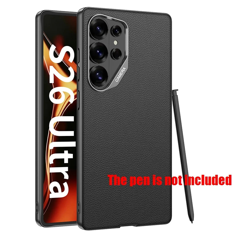 Samsung Galaxy S26 Ultra Leather Case – Plated Camera Frame Cover