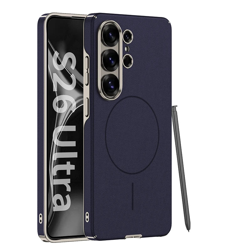 Samsung Galaxy S26 Ultra MagSafe Leather Case – Plated Lens Frame Cover