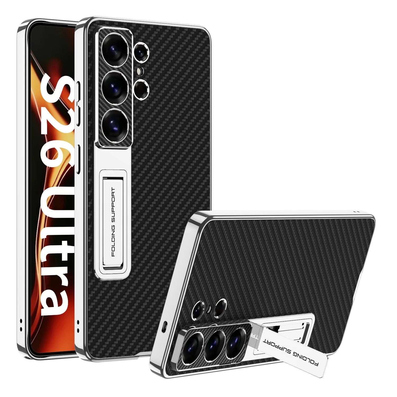Samsung Galaxy S26 Ultra Ultra Thin Leather Case – Gold Border Folding Stand - Odin case