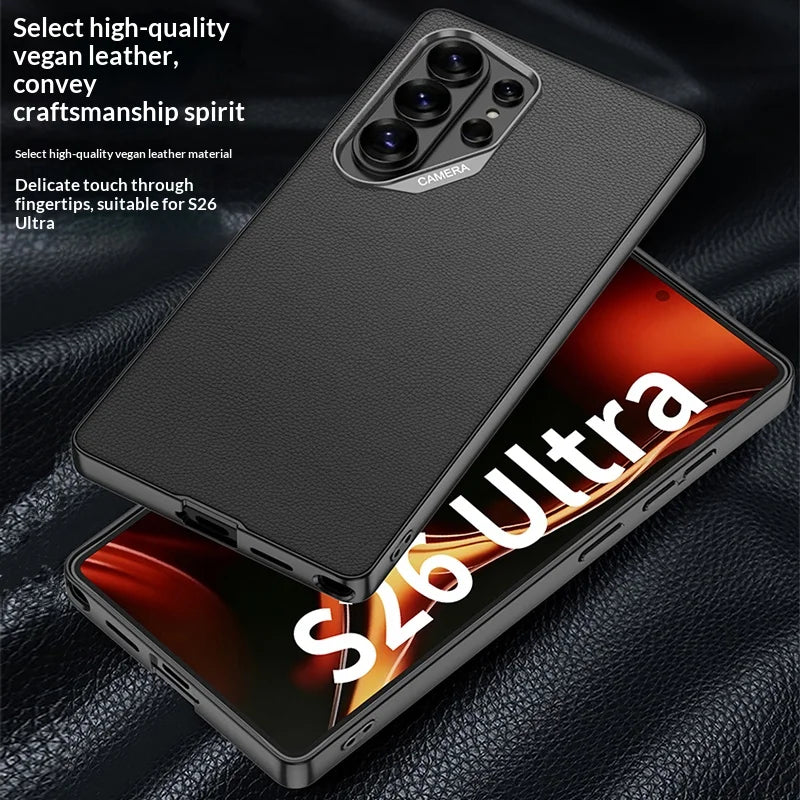 Samsung Galaxy S26 Ultra Leather Case – Plated Camera Frame Cover
