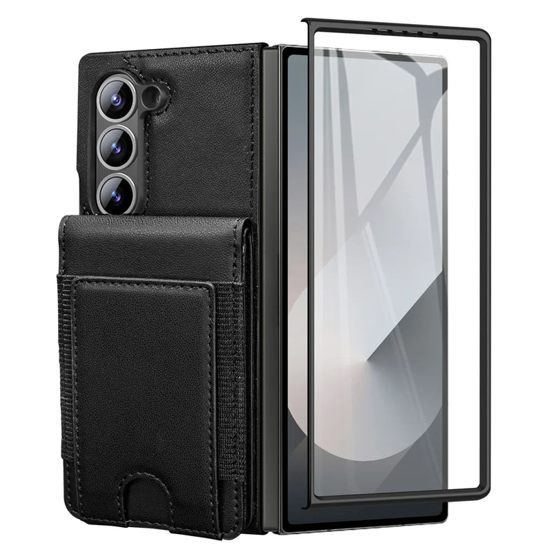 FoldLux Wallet Leather Folio Screen Protector Galaxy Z Fold 6 Deep Purple Brown