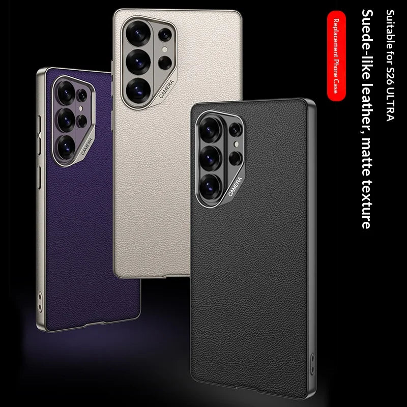 Samsung Galaxy S26 Ultra Leather Case – Plated Camera Frame Cover