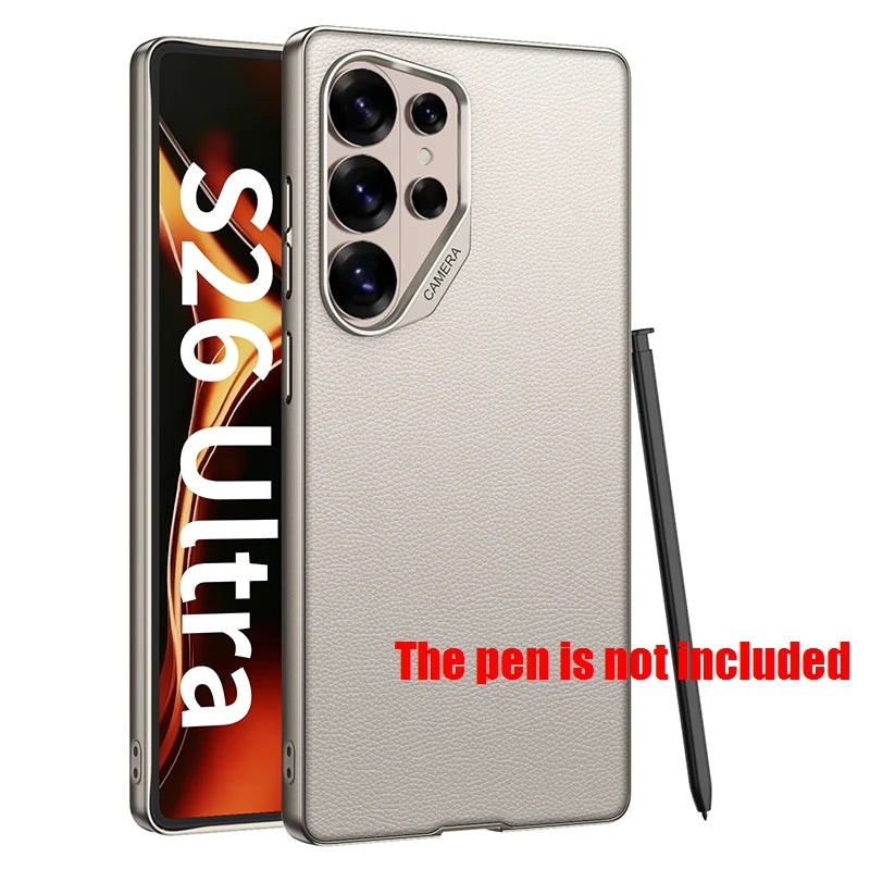 Samsung Galaxy S26 Ultra Leather Case – Plated Camera Frame Cover