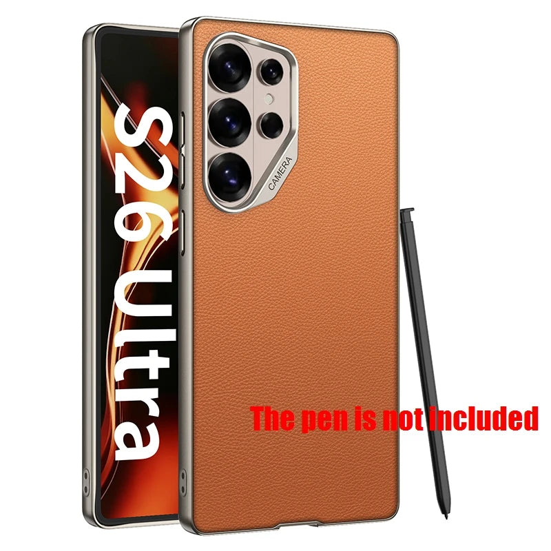 Samsung Galaxy S26 Ultra Leather Case – Plated Camera Frame Cover